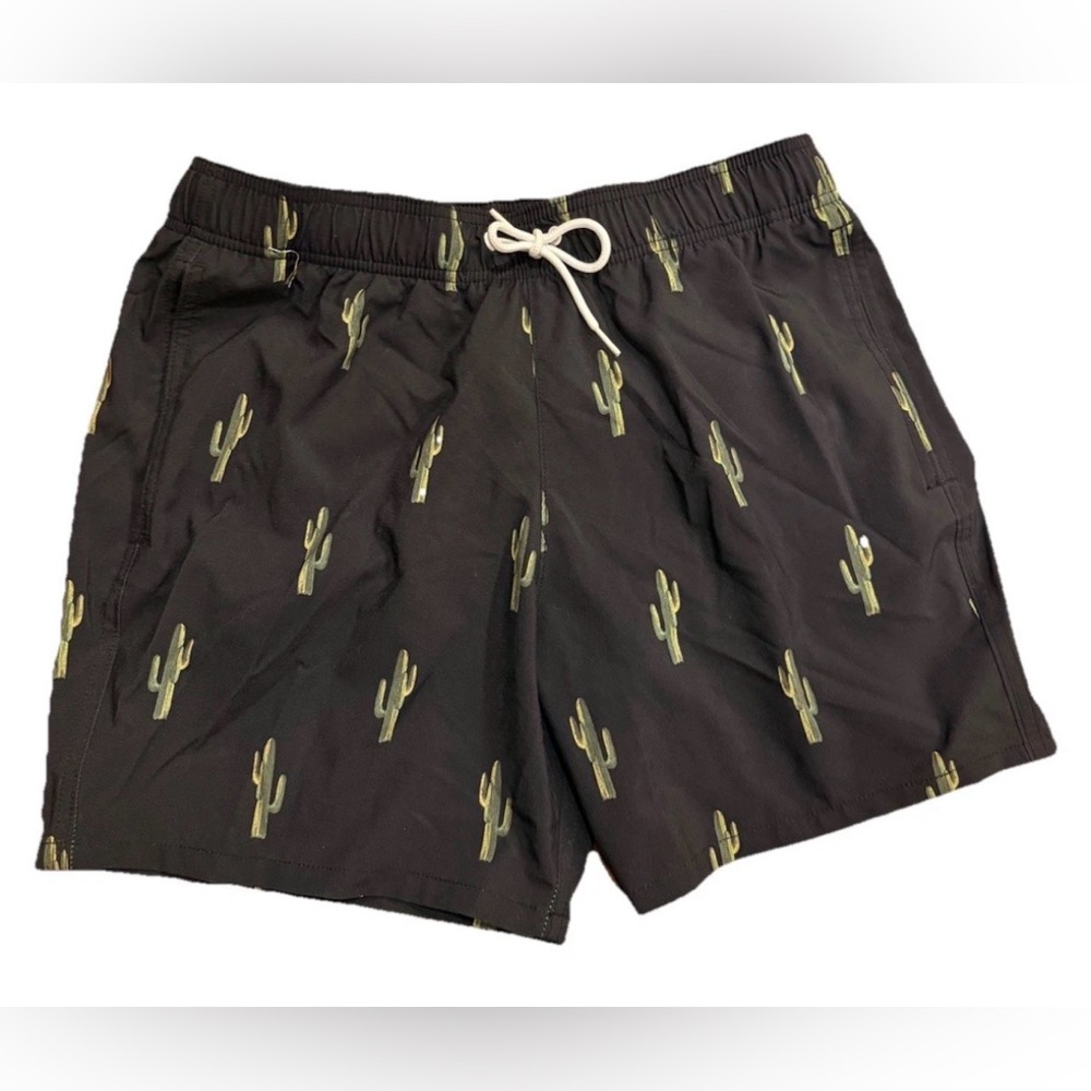 Hollister Men’s Swim Trunks Medium Black Cactus Print Quick Dry 5.5”